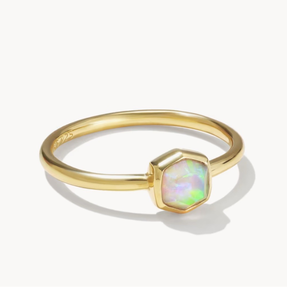 NEW!! Kendra Scott David 18k Gold Vermeil Band Ring in White Lab Grown Opal